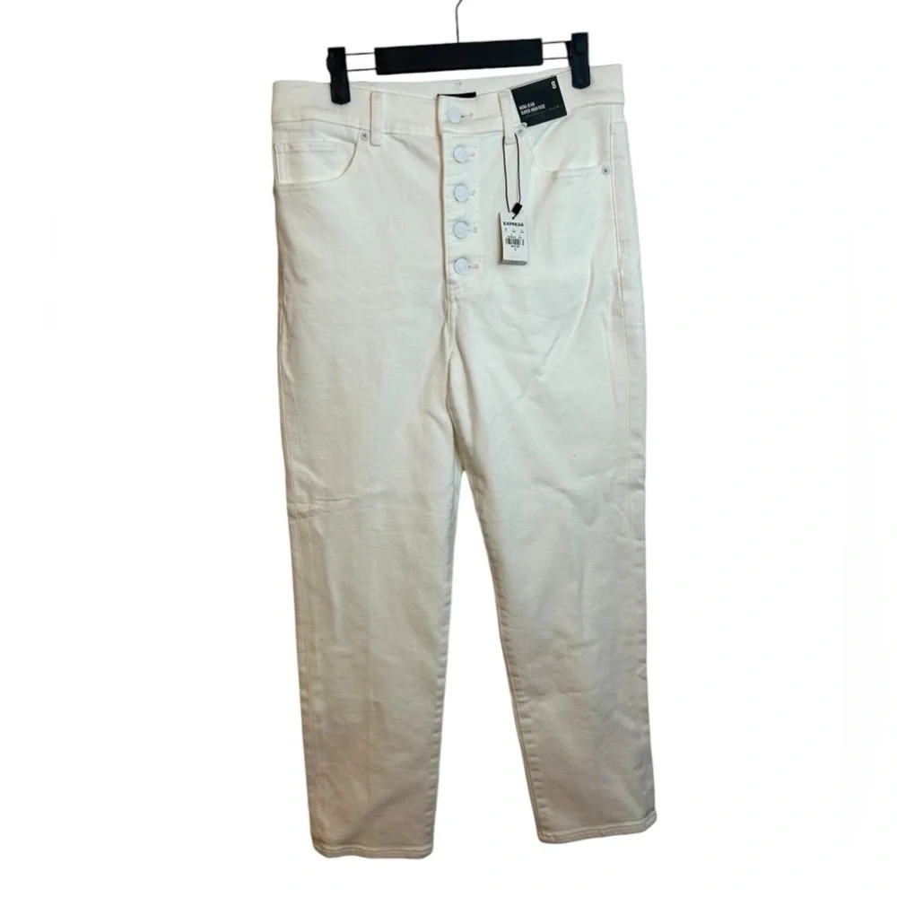 NWT Express Super High Rise Mom White Jeans